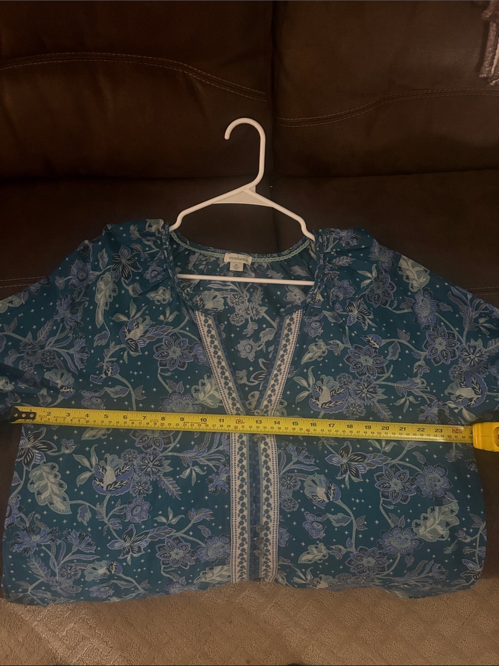 SUNDANCE Teal Floral Peasant Blouse - Picture 10 of 10